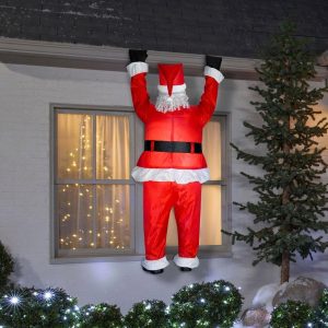 6.5 Foot Santa Hanging From Roof Light Up Christmas Inflatable Lawn Decoration