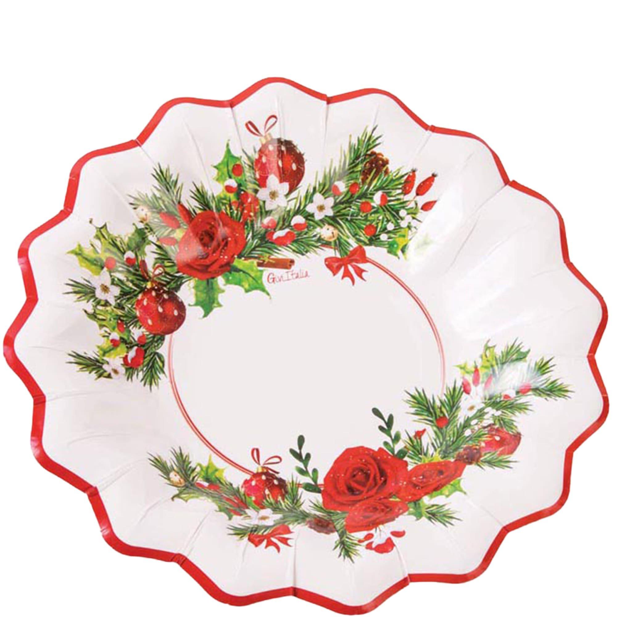 Christmas Floral 9 Shaped Paper Bowls. 8ct ??Red Roses. Holly & Ornaments