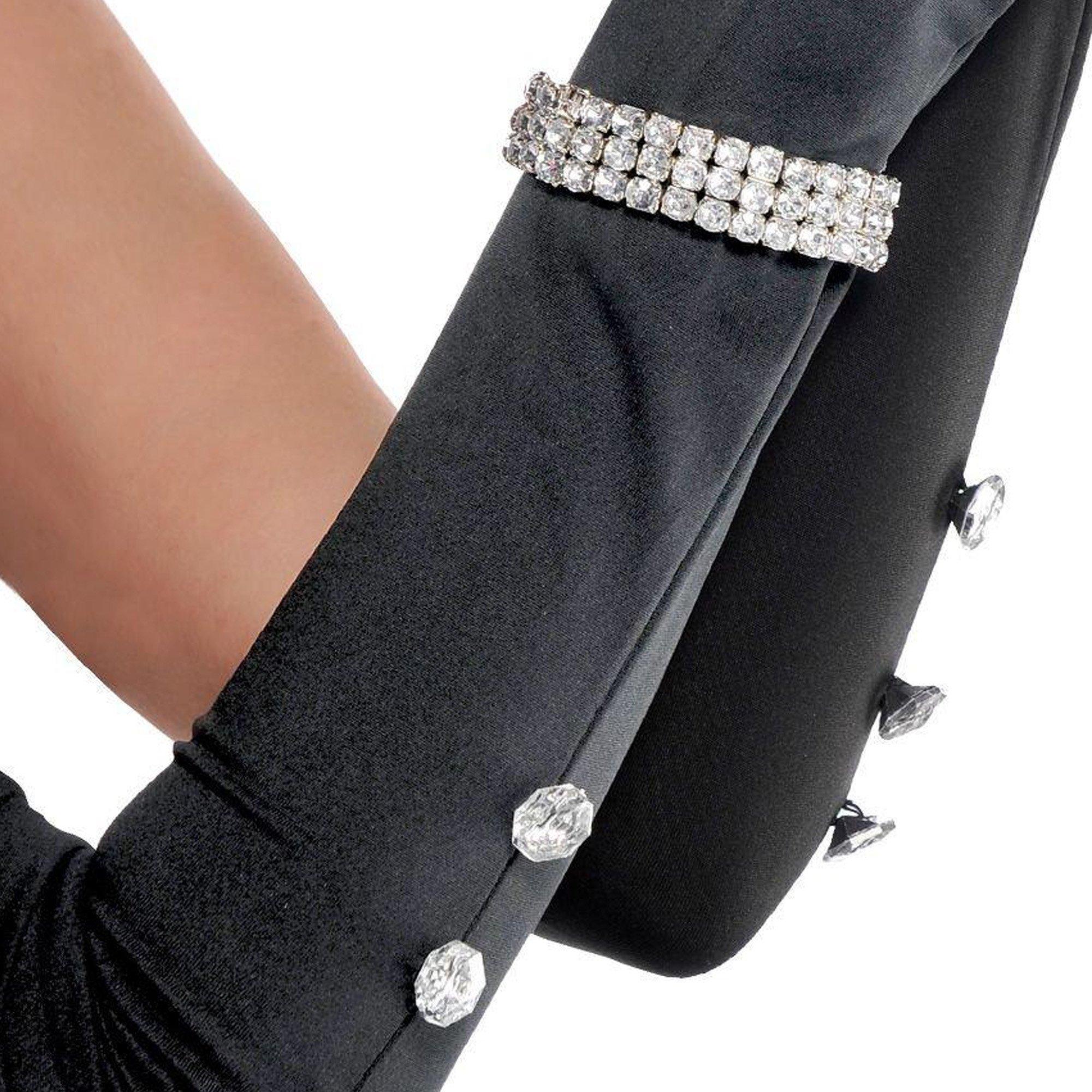 Long Satin Rhinestone Gloves - Image 2