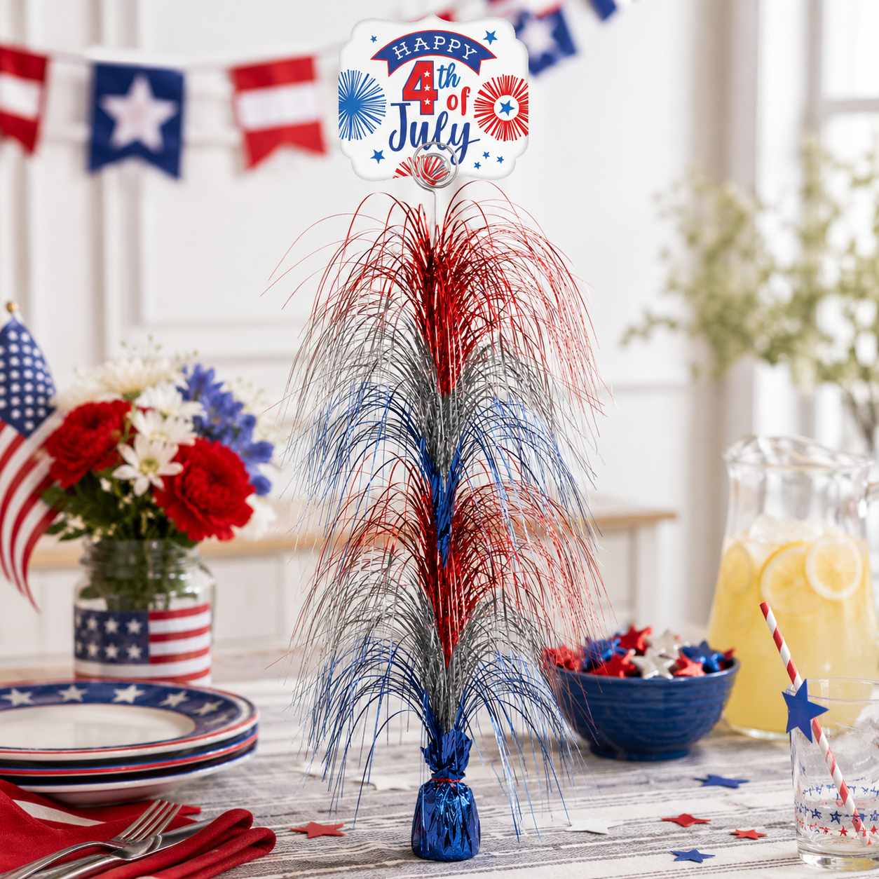 4th of July Table Centerpiece ?C Giant Foil Spray Decoration. 28in