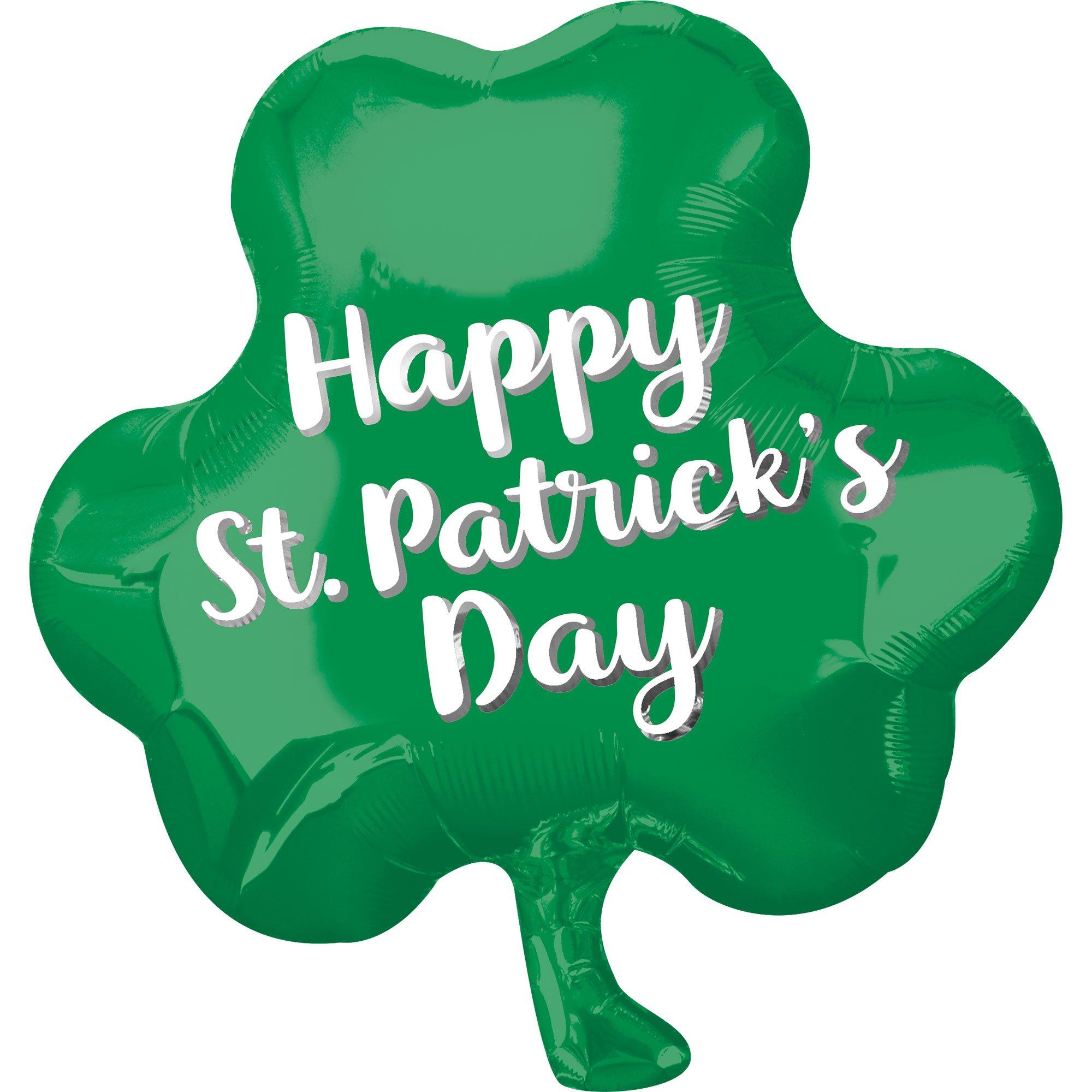 Green Happy St. Patrick's Day Shamrock Foil Balloon. 17in x 18in