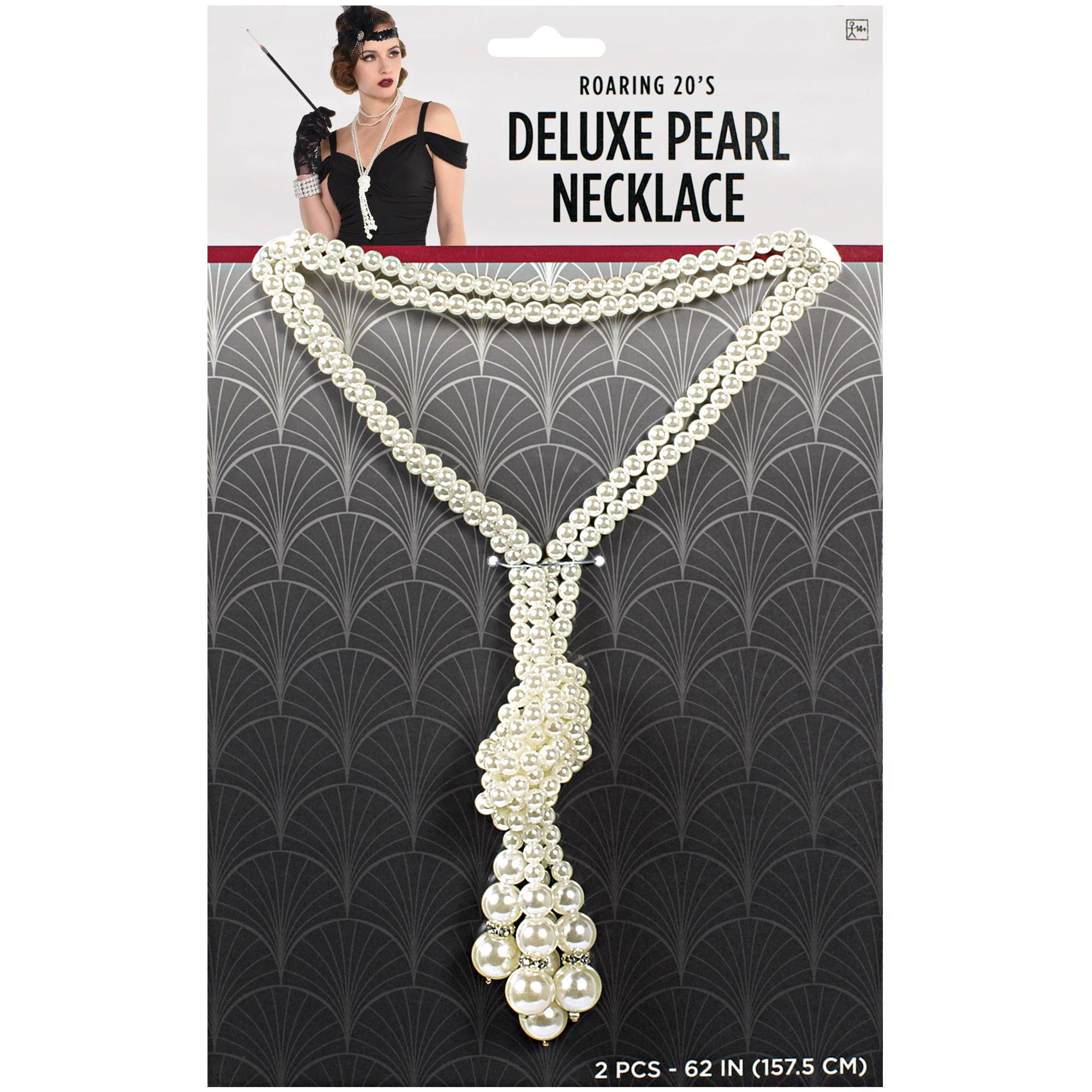 Roaring 20s Deluxe Faux Pearl Knotted Necklace. 62in