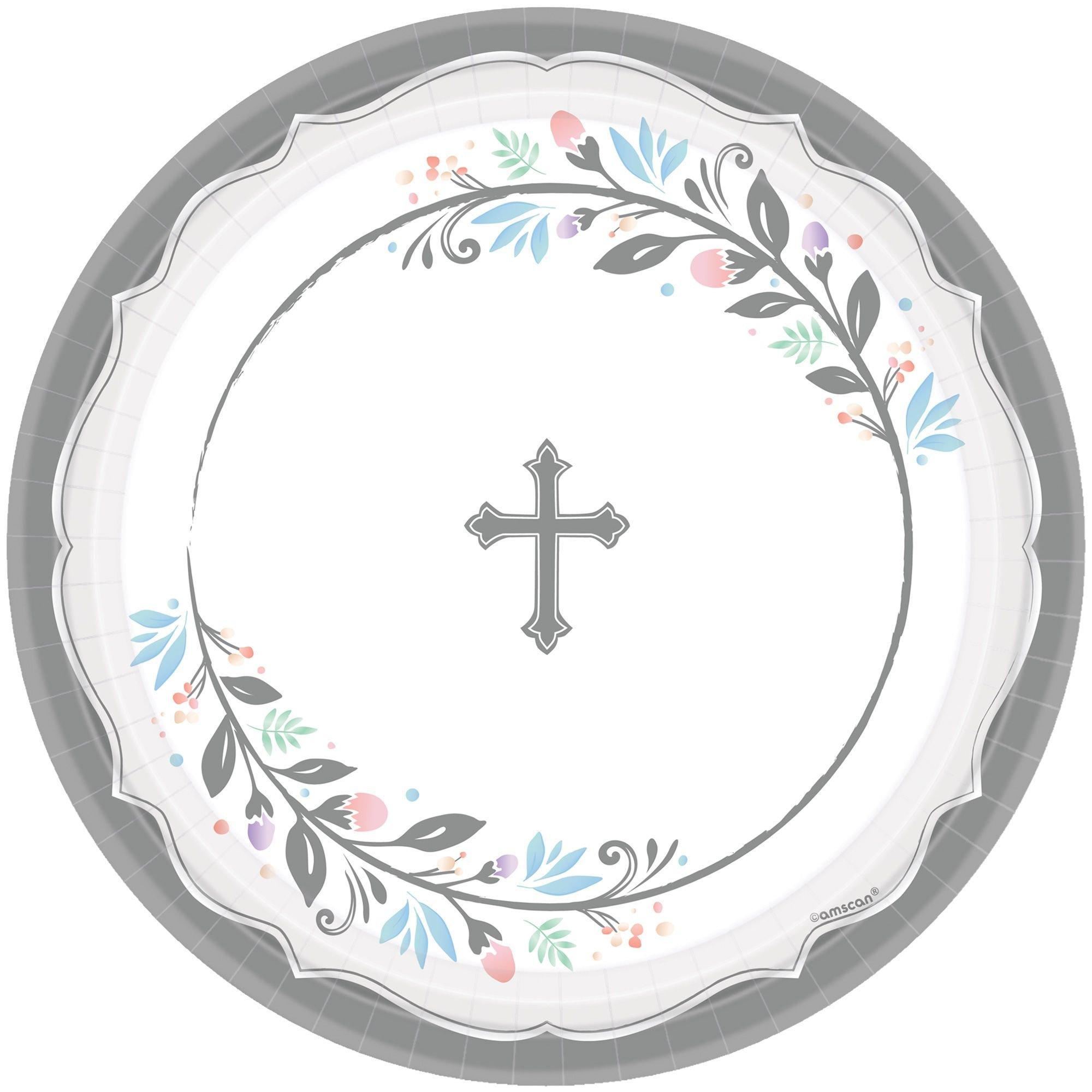 Silver Cross Holy Day Paper Dinner Plates. 10.5in. 18ct