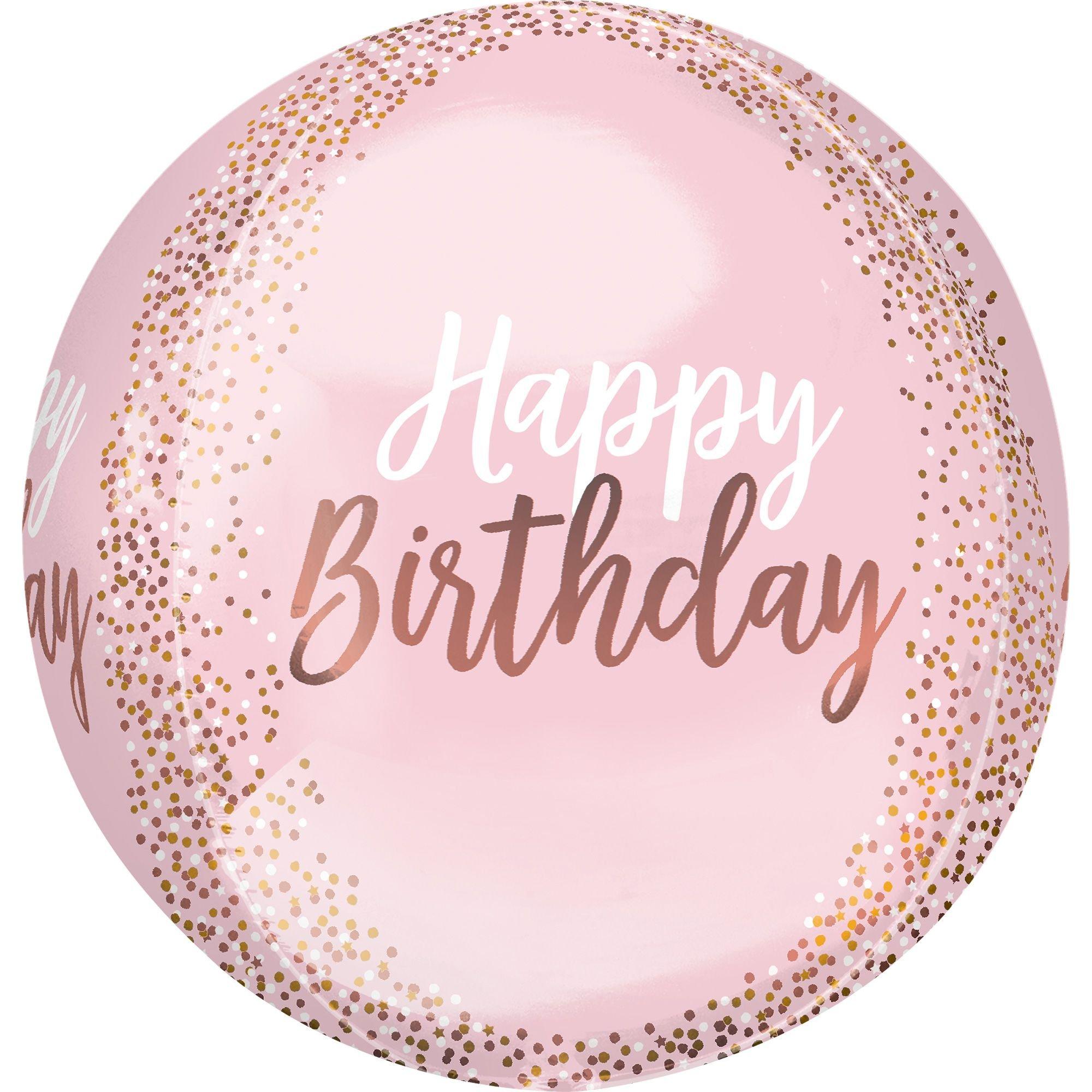 Blush Pink Happy Birthday Balloon. 15in x 16in - Orbz?