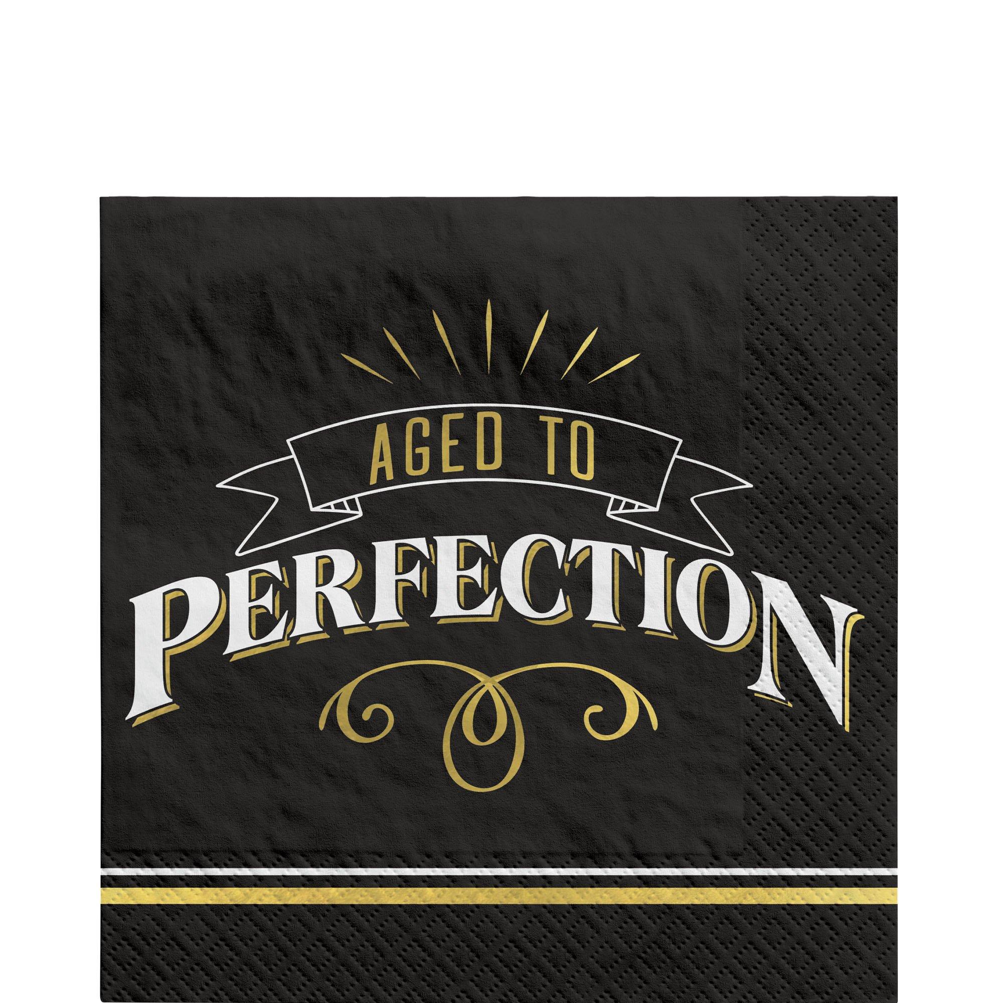 Black & Gold Aged to Perfection Birthday  Paper Lunch Napkins. 6.5in. 16ct - Better With Age
