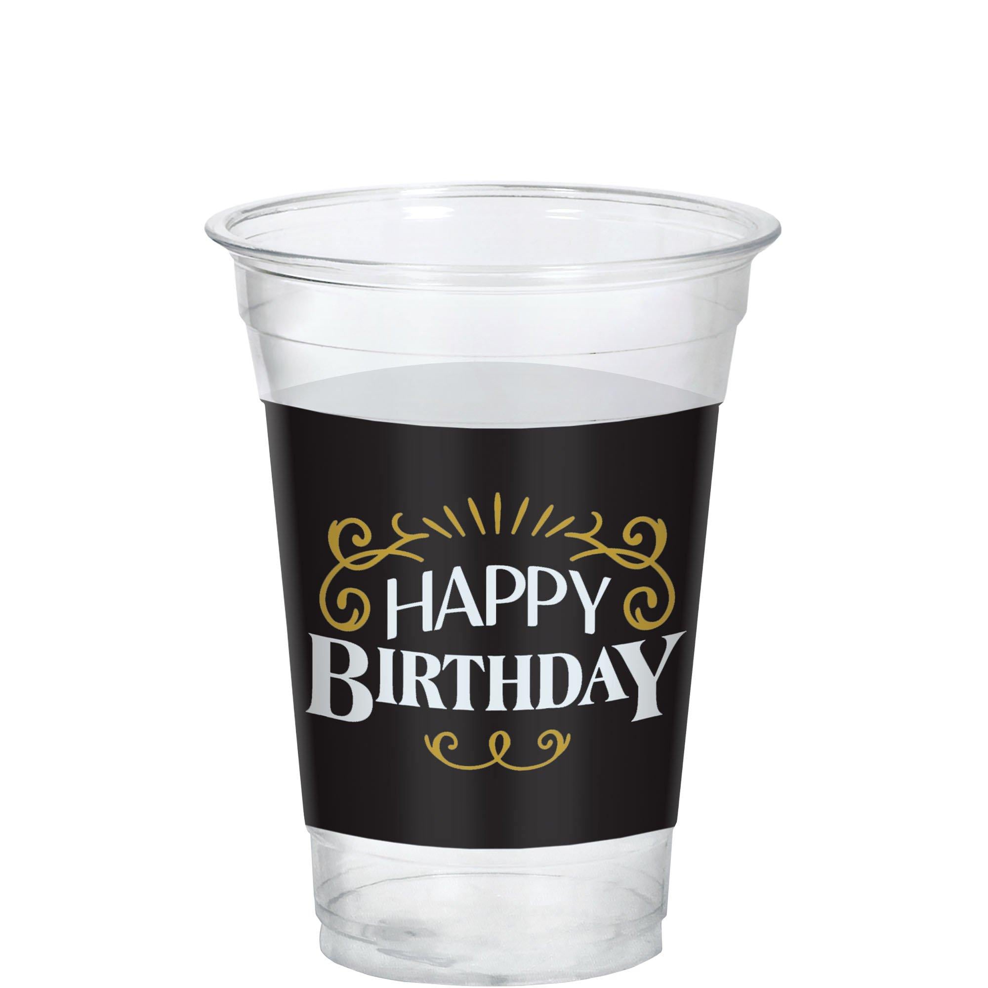 Black & Gold Happy Birthday Plastic Cups. 16oz. 25ct - Better With Age
