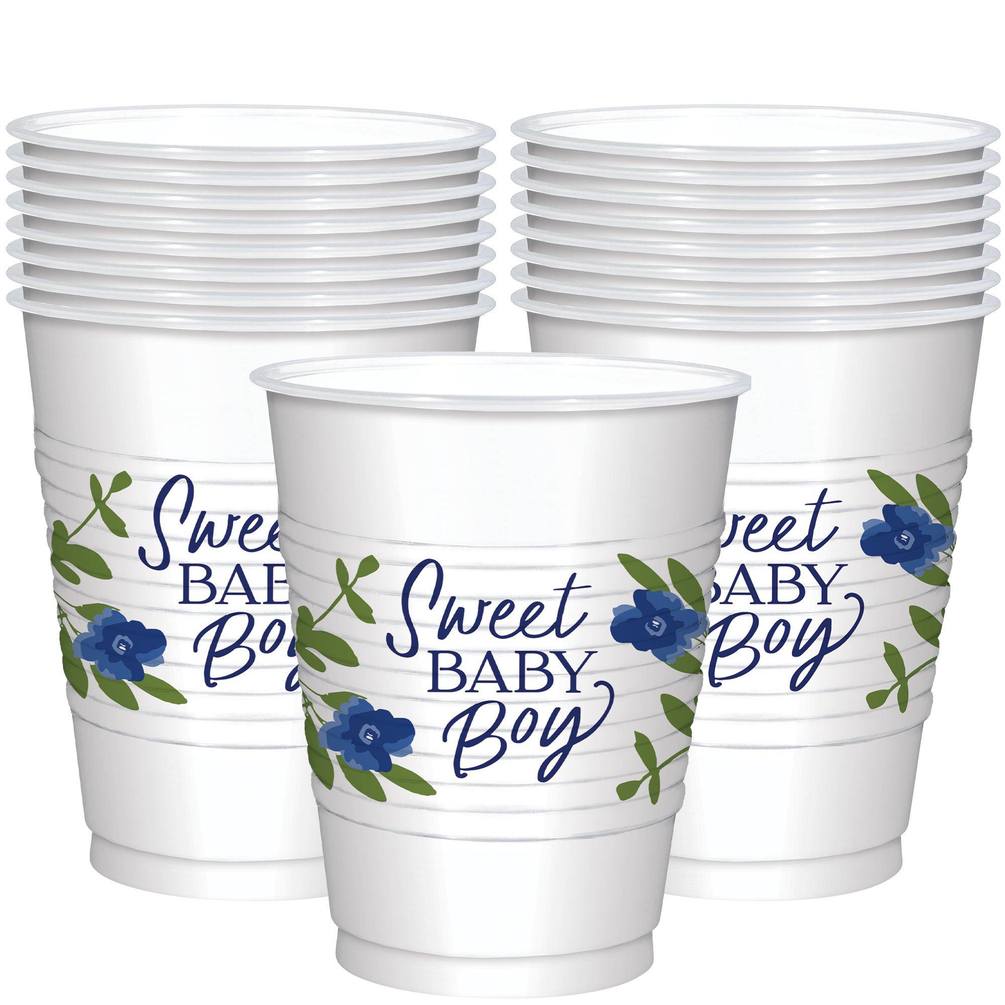 Sweet Baby Boy Baby in Bloom Baby Shower Plastic Cups. 16oz. 25ct