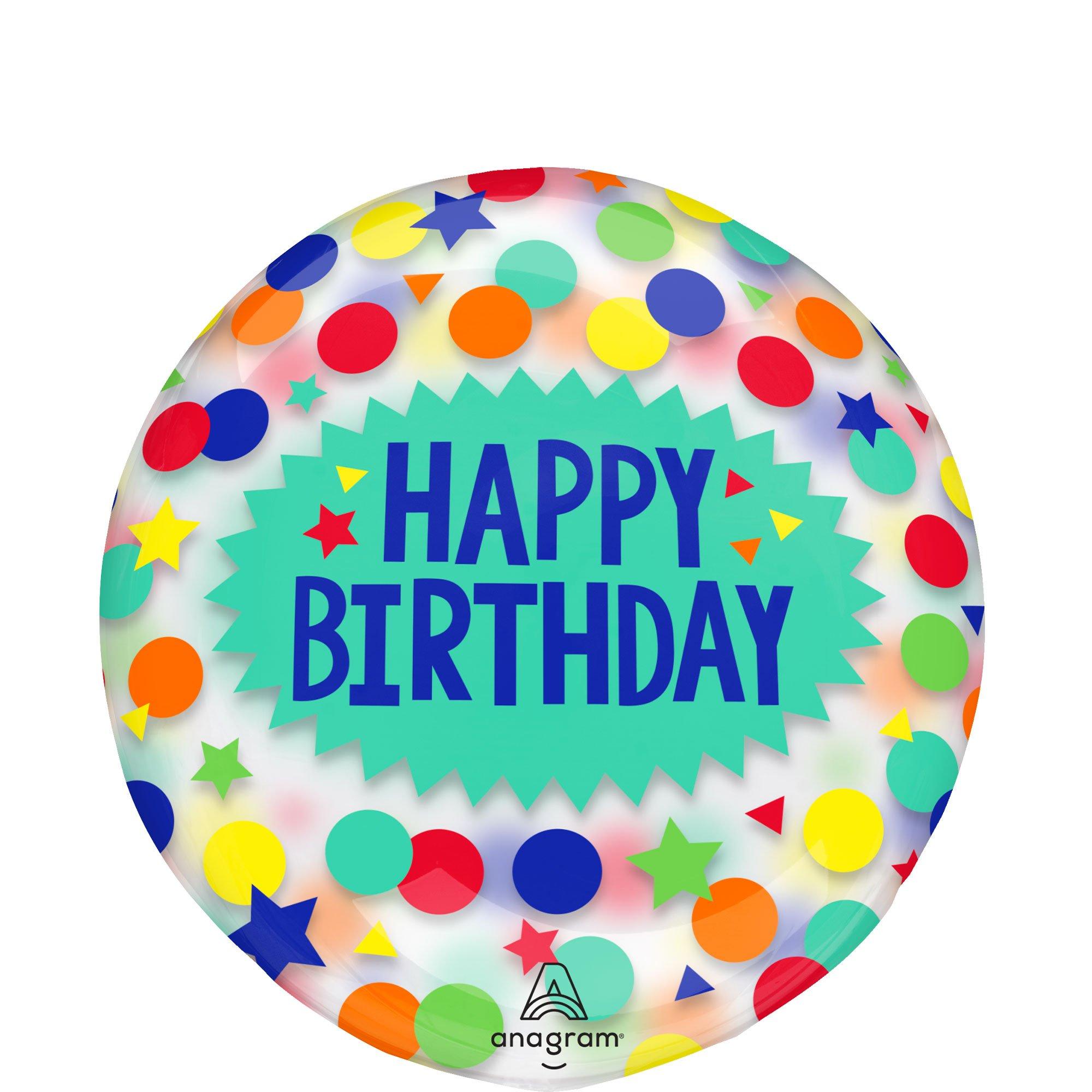 Happy Birthday Dots & Stars Plastic Balloon. 18in - Clearz?