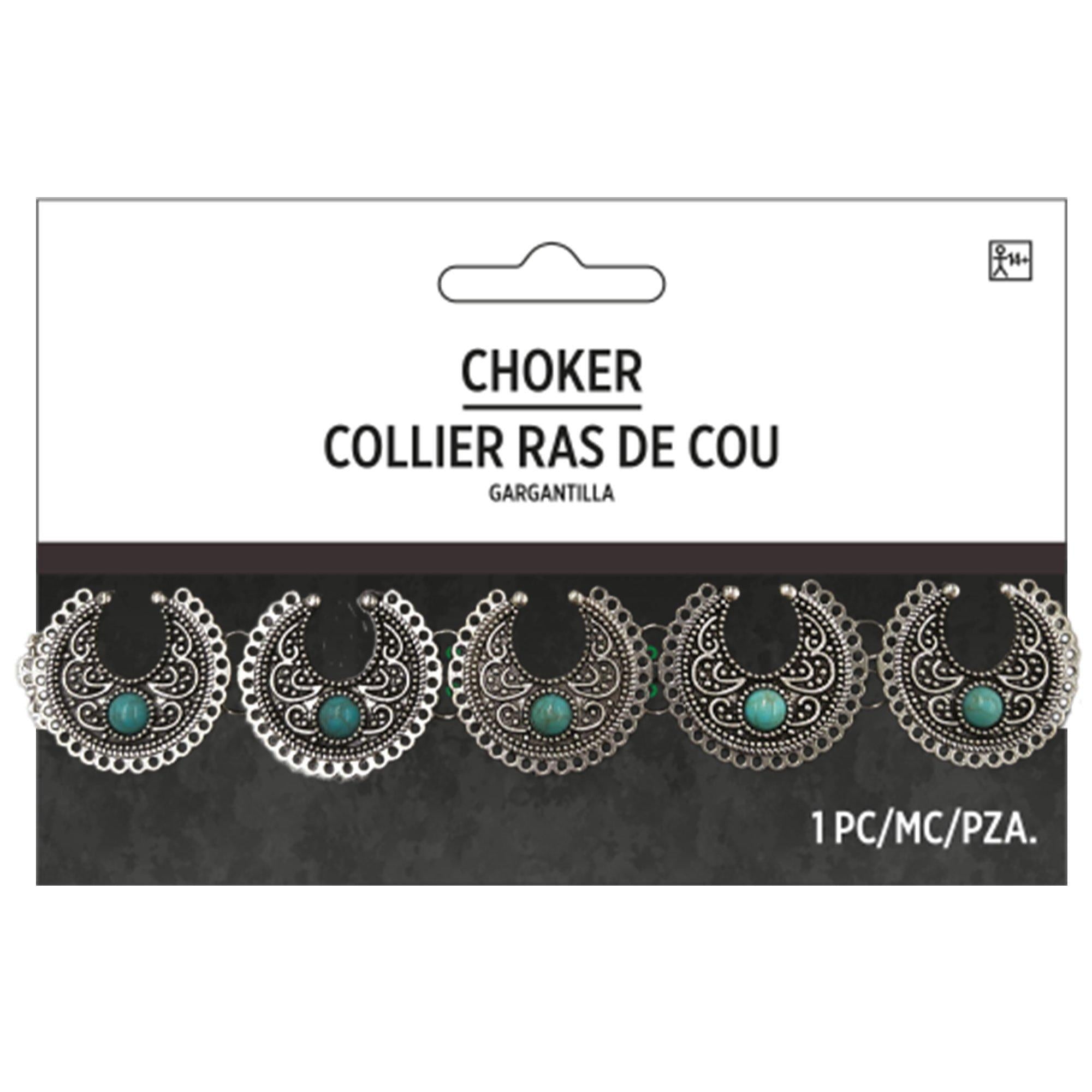 Western Faux Turquoise Metal Choker Necklace - Image 4
