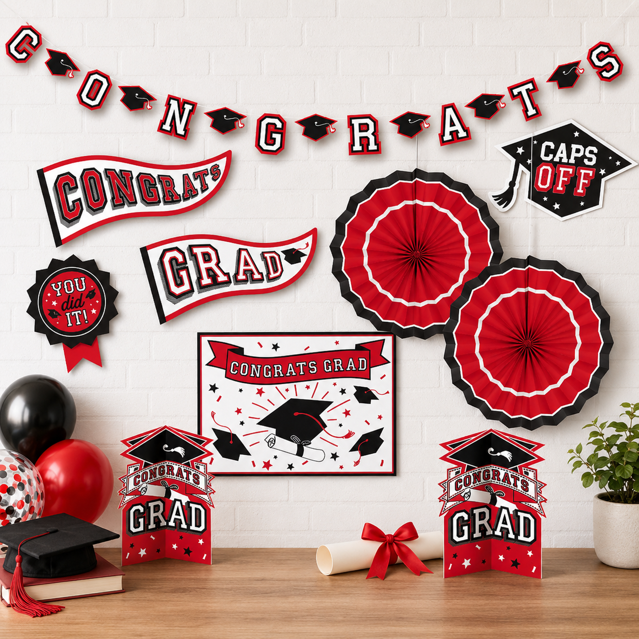 Congrats Grad Room Decorating Kit. 10pc. Assorted Colors